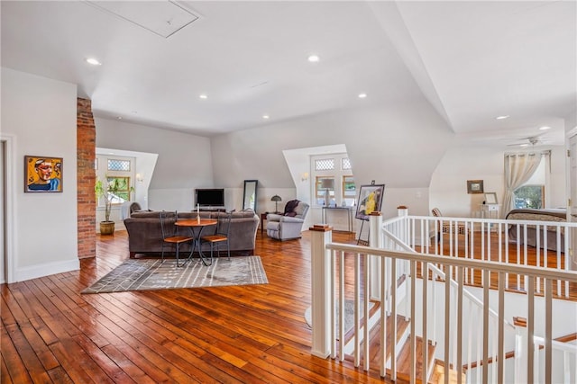301 Meyers Ave, Meyersdale Boro, PA 15552 - living area featuring hardwood / wood-style floors, recessed lighting, baseboards, and attic access