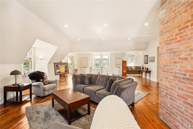 301 Meyers Ave, Meyersdale Boro, PA 15552 - living area with hardwood / wood-style floors, recessed lighting, lofted ceiling, and baseboards