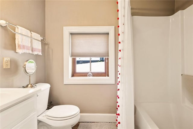 301 Meyers Ave, Meyersdale Boro, PA 15552 - bathroom with baseboards, vanity, toilet, and shower / bathtub combination