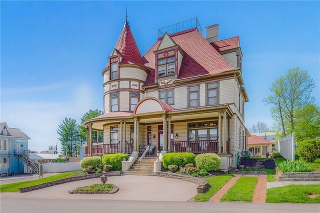 301 Meyers Ave, Meyersdale Boro, PA 15552 - victorian home featuring covered porch, stairs, and a chimney