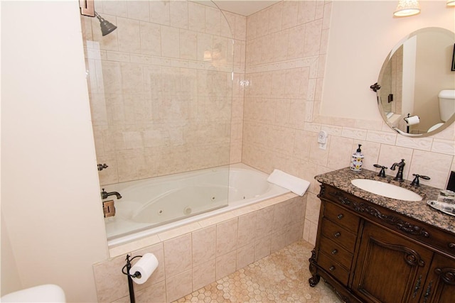 301 Meyers Ave, Meyersdale Boro, PA 15552 - full bathroom with toilet, tile patterned flooring, vanity, and a combined bath / shower with jetted tub
