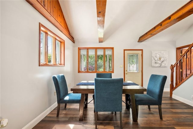 192 Wilkins Hollow Rd, Addison Twp, PA 15411 - dining space with baseboards, stairs, and dark wood-style floors