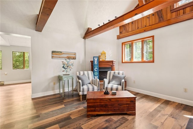 192 Wilkins Hollow Rd, Addison Twp, PA 15411 - living area featuring wood finished floors, beam ceiling, and baseboards