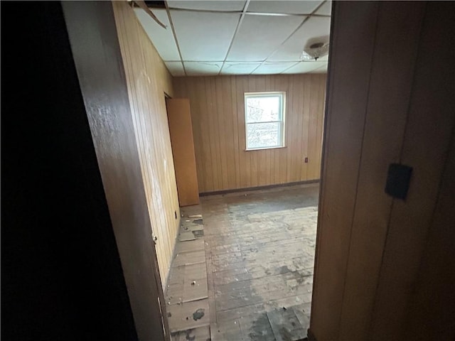 792 11th St, Pitcairn, PA 15140 - hallway with wooden walls and a drop ceiling