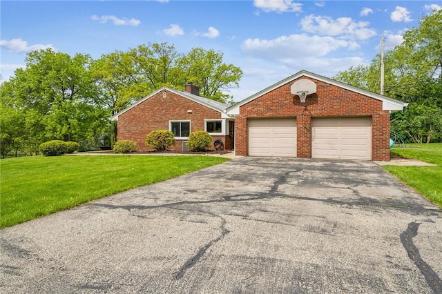 4625 Doverdell Dr, Whitehall, PA 15236 - view of front of property featuring a garage, driveway, brick siding, a front lawn, and a chimney