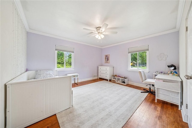4625 Doverdell Dr, Whitehall, PA 15236 - bedroom featuring wood finished floors, ornamental molding, ceiling fan, and baseboards
