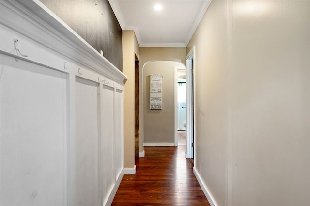 10 Chestnut Ln, Finleyville, PA 15332 - corridor with arched walkways, ornamental molding, dark wood-style floors, and baseboards