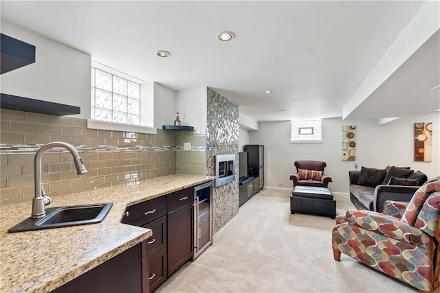 117 Teal Dr, Kennedy Twp, PA 15136 - living room with wine cooler, light carpet, recessed lighting, and baseboards