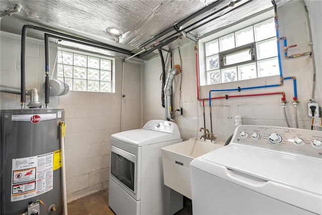 117 Teal Dr, Kennedy Twp, PA 15136 - laundry room with water heater, separate washer and dryer, and concrete block wall