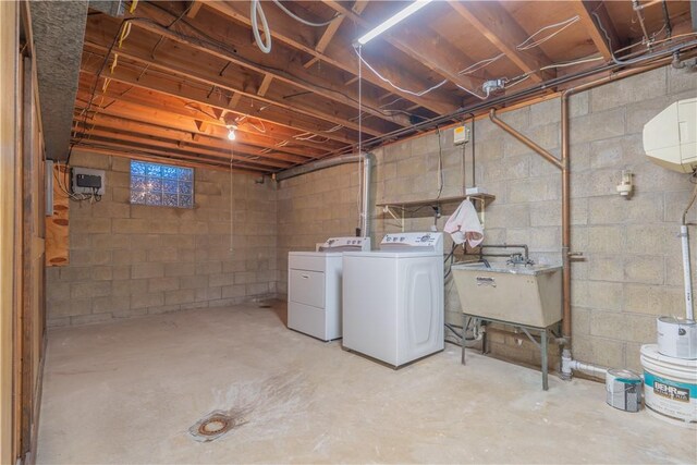 121 Pilgrim Dr, Leet Twp, PA 15143 - unfinished below grade area featuring washer and clothes dryer and a sink