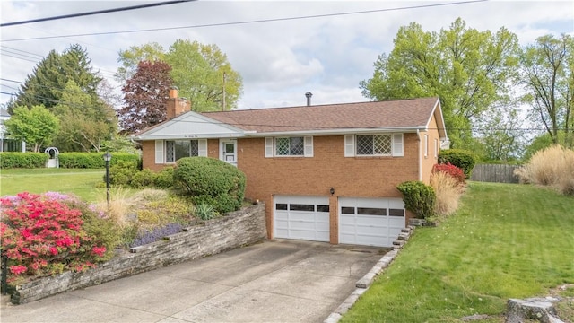 121 Pilgrim Dr, Leet Twp, PA 15143 - ranch-style house featuring an attached garage, brick siding, driveway, and a chimney