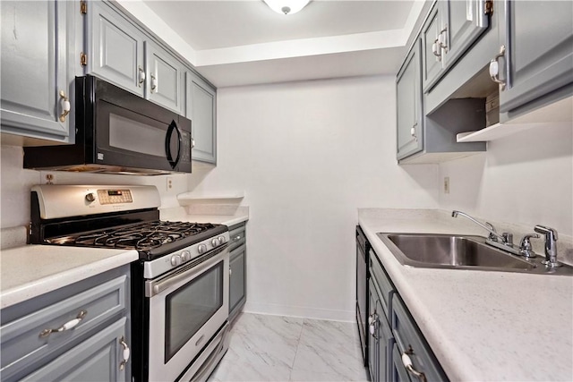 412 Palomino Dr, North Fayette, PA 15071 - kitchen with gas stove, black microwave, and gray cabinets
