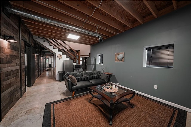 living area with stairway