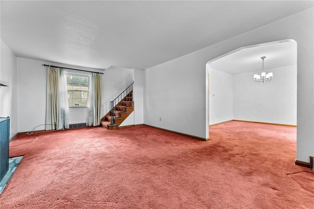 2405 Whited St, Brookline, PA 15226 - unfurnished living room with a chandelier, carpet, baseboards, and stairway