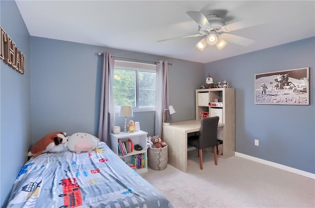 bedroom with carpet flooring and a ceiling fan