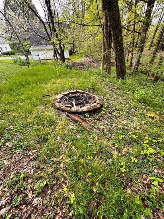 view of yard with an outdoor fire pit