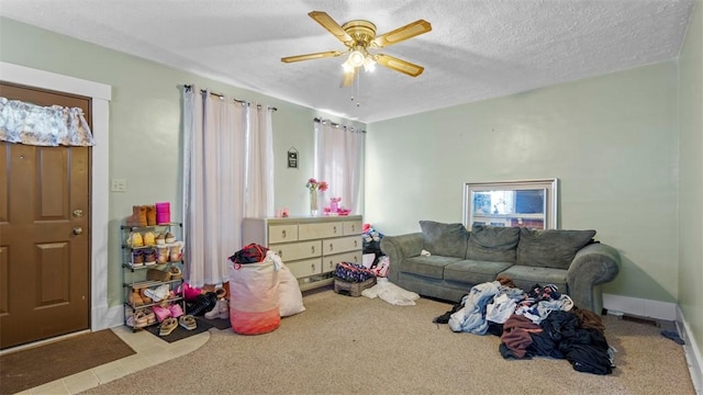 554 Forest Ave, Bellevue, PA 15202 - carpeted living area featuring ceiling fan and a textured ceiling