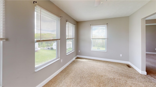 carpeted spare room with healthy amount of natural light and baseboards