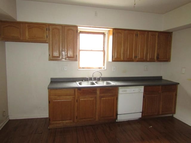 643 Indiana Ave, Glassport, PA 15045 - kitchen featuring a sink, white dishwasher, brown cabinetry, and dark wood-style floors
