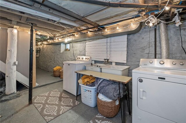 unfinished below grade area with washer and dryer