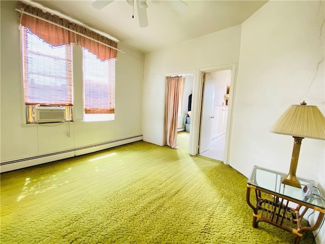 811 Farragut St, Highland Park, PA 15206 - empty room with baseboard heating, a ceiling fan, cooling unit, and carpet floors