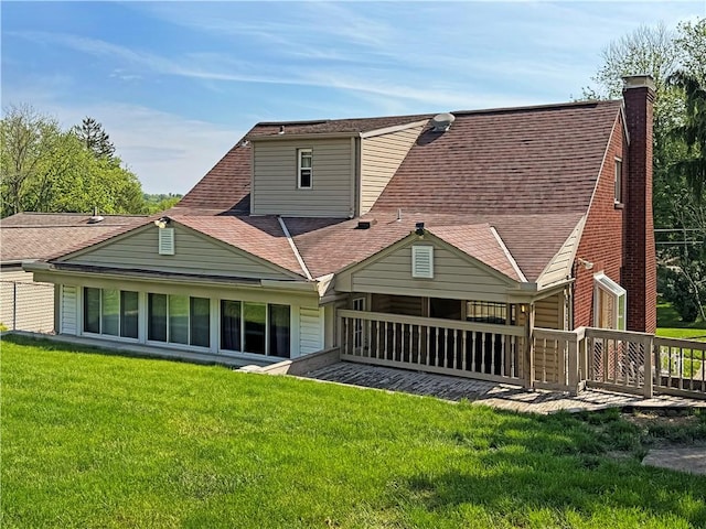 5422 Library Rd, Bethel Park, PA 15102 - rear view of property featuring a yard, a shingled roof, and a chimney