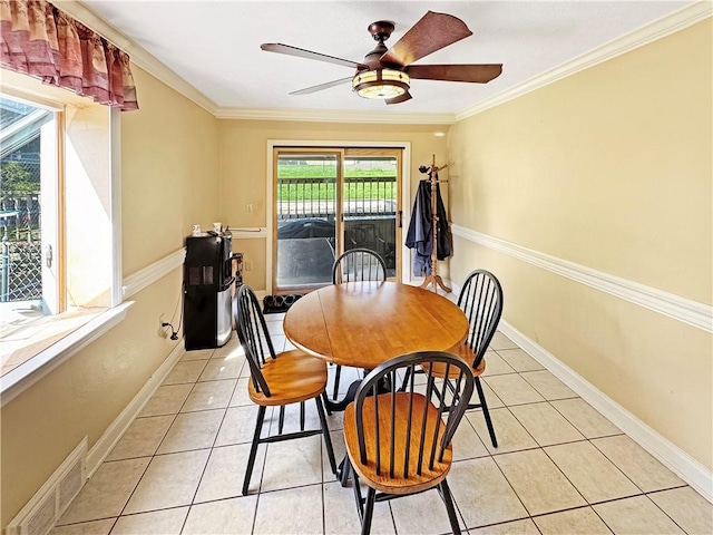 5422 Library Rd, Bethel Park, PA 15102 - dining space featuring ceiling fan, crown molding, light tile patterned floors, and baseboards