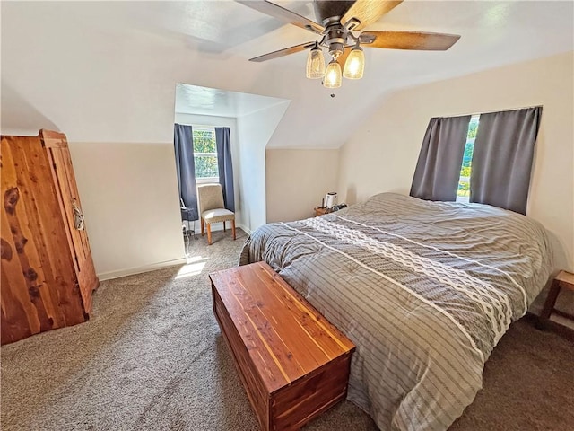 5422 Library Rd, Bethel Park, PA 15102 - carpeted bedroom featuring lofted ceiling, baseboards, and ceiling fan