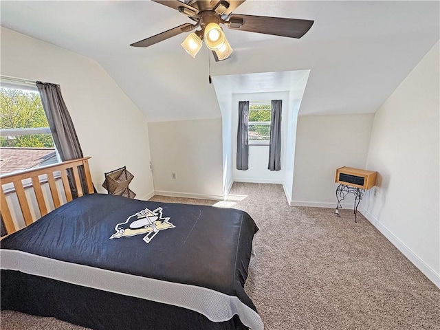 5422 Library Rd, Bethel Park, PA 15102 - carpeted bedroom with lofted ceiling, baseboards, and ceiling fan