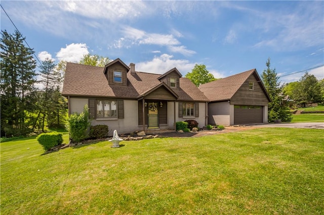 230 Brookwood Rd, Peters Twp, PA 15367 - view of front of home with asphalt driveway, an attached garage, a front lawn, a chimney, and roof with shingles