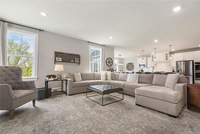 living area with recessed lighting