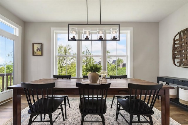 dining area with wood finished floors
