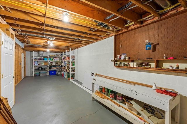 unfinished below grade area with a workshop area