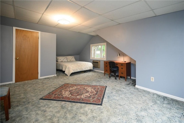115 River Ave, Glenfield, PA 15143 - bedroom featuring carpet floors, baseboards, a drop ceiling, lofted ceiling, and a wall unit AC