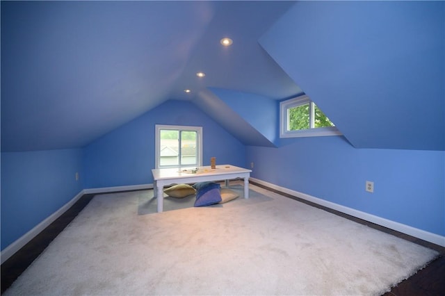 115 River Ave, Glenfield, PA 15143 - additional living space featuring baseboards, plenty of natural light, vaulted ceiling, recessed lighting, and carpet floors