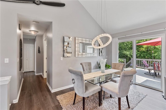 113 Seavey Highlands, Shaler, PA 15223 - dining space featuring attic access, wood finished floors, baseboards, and high vaulted ceiling