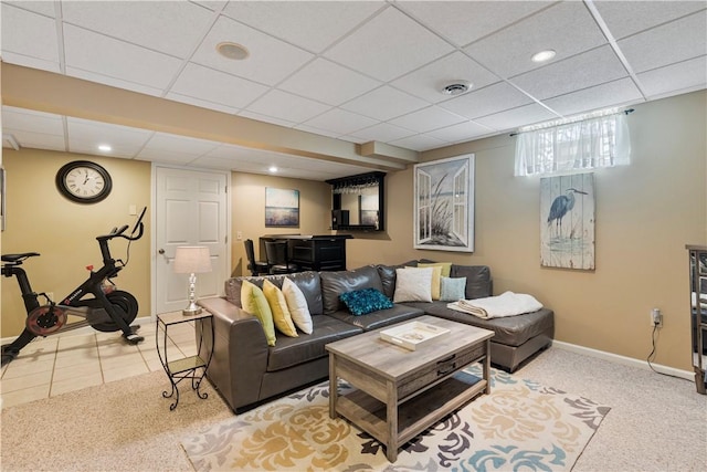 113 Seavey Highlands, Shaler, PA 15223 - living room with baseboards, carpet floors, a drop ceiling, and recessed lighting