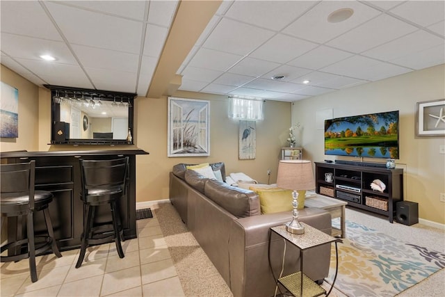 113 Seavey Highlands, Shaler, PA 15223 - tiled living area featuring a paneled ceiling, a bar, baseboards, and recessed lighting