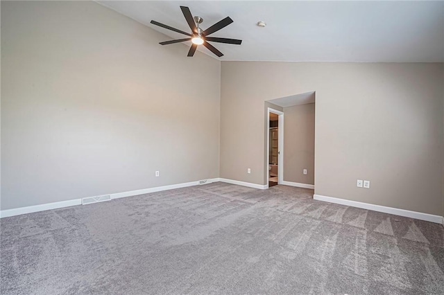 1611 Kenzie Dr, Robinson Twp Nwa, PA 15205 - carpeted spare room featuring vaulted ceiling, ceiling fan, and baseboards