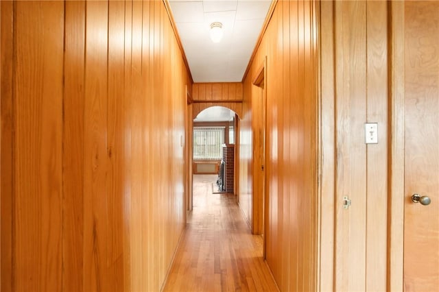108 Gay St, Salisbury, PA 15558 - hallway with arched walkways, wood finished floors, and wooden walls