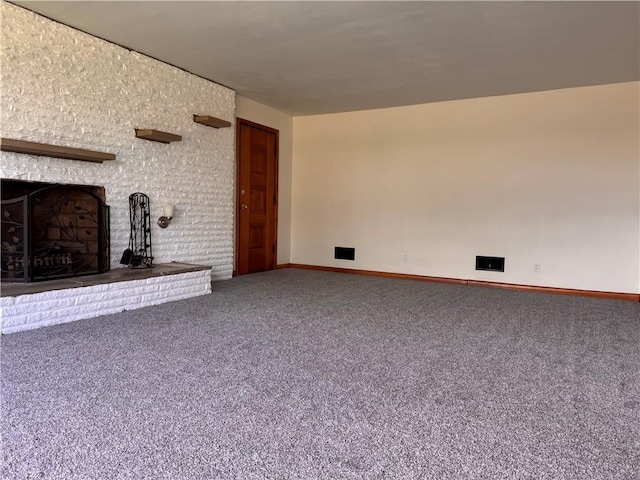 1350 George St, Hermitage, PA 16148 - unfurnished living room with carpet, a brick fireplace, and baseboards