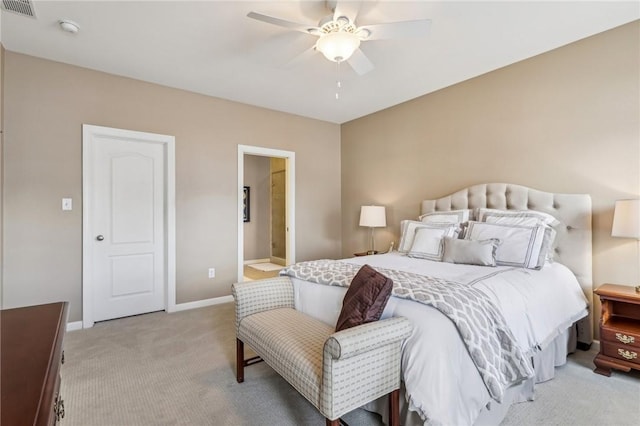 1241 Newbury Highland, South Fayette, PA 15017 - bedroom with light carpet, baseboards, ceiling fan, and ensuite bathroom