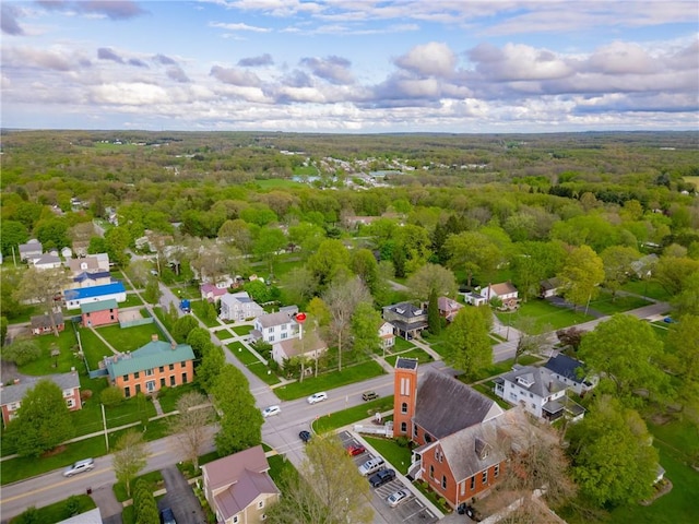 aerial view of residential area featuring a forest