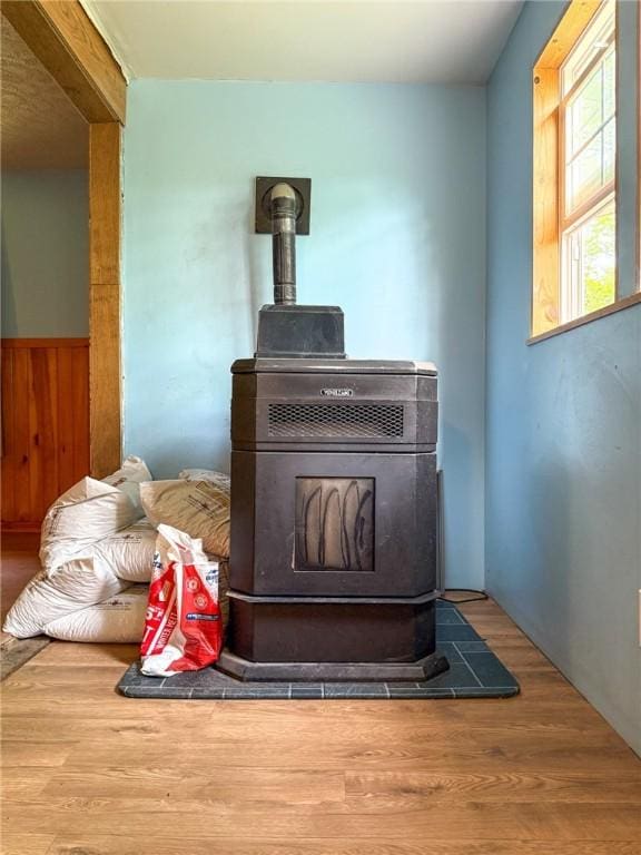 155 Elm St, Saint Clair Twp, PA 15954 - detailed view of a wood stove and wood finished floors