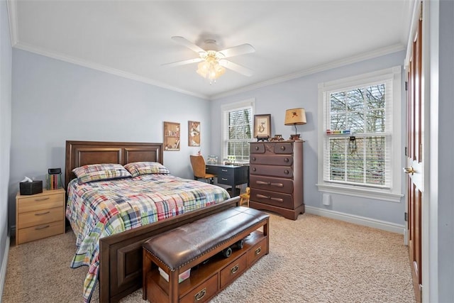 904 Champlain Pl, Adams Twp, PA 15044 - bedroom with light colored carpet, ornamental molding, baseboards, and ceiling fan