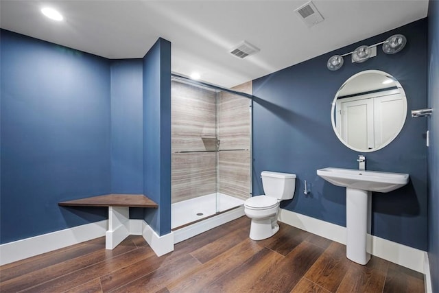 904 Champlain Pl, Adams Twp, PA 15044 - bathroom featuring toilet, baseboards, wood finished floors, a stall shower, and recessed lighting