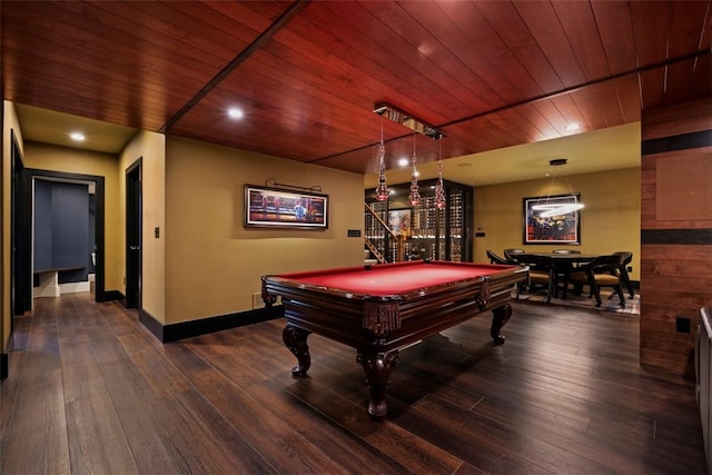 904 Champlain Pl, Adams Twp, PA 15044 - rec room featuring pool table, wooden ceiling, wood-type flooring, baseboards, and recessed lighting