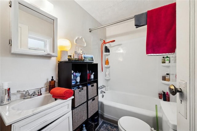 full bath with bathtub / shower combination, toilet, and vanity