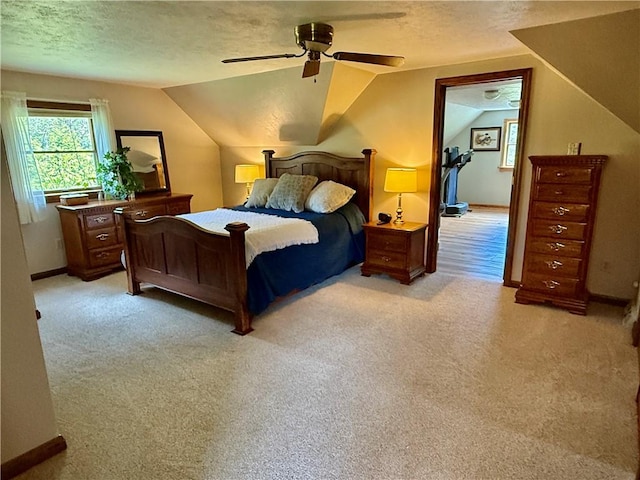 111 Mccall Rd, Franklin Twp But, PA 16001 - bedroom with lofted ceiling, light colored carpet, baseboards, a textured ceiling, and a ceiling fan