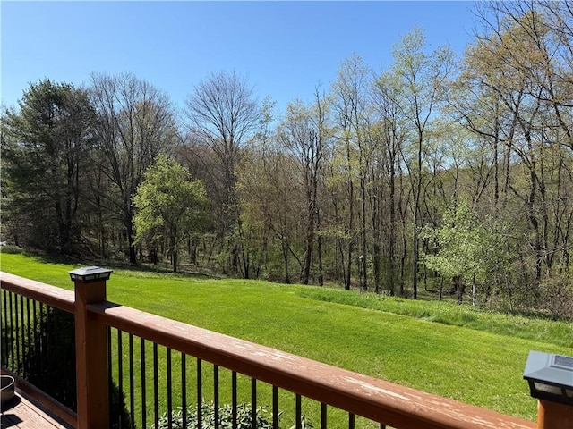 111 Mccall Rd, Franklin Twp But, PA 16001 - wooden terrace featuring a yard and a wooded view